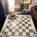 15" Square White Marble Chess Table Top With 2" Chess Pieces Abablone Shell Gemstone Multi Floral Inlay Arts Luxury Garden Decorative