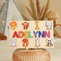 Wooden Toy for Toddler, new baby gift, Custom Baby Name Puzzle, Animal Name Sign, puzzle with pegs, Baby Shower Gifts, Birthday Gift, NP02