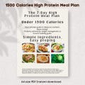 7-Day High-Protein Meal Plan Under 1500 Calories, Calorie Deficit Meal Plan Weightloss, High Protein and Fiber Meal Plan Muscle Building