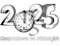 2025 New Year Coloring Sheet Midnight Clock Happy New Year Kids Color Markers Printable PDF Shareable Downloadable Toddler Church PreSchool