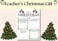 Teacher Christmas Gifts Printable, Teacher Christmas Card / Letter, Teacher Thank You Coloring Page, All About My Teacher Christmas Gift