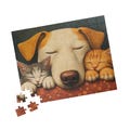 Dog and Kittens Snuggling and Cuddling Jigsaw Puzzle (110, 252, 520, 1014-piece) gift for dog and cat lovers kids family friends students!