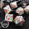 Metal Floral Dice Set | Cherry Blossom Japanese Style DND Dice Set Gift | D20 D12 D10 D8 D6 D4 | RPG Gift | Dungeons and Dragons Metallic