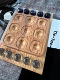 Wood Tic Tac Toe Game with Marbles, Handmade