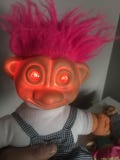 Vintage 1992 Soma Glo Troll Doll Orange lightup eyes and pink haire. 13 inches