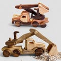 Safe Wooden Toy for Kids Wooden Excavator Toys Collection Montessori Toddler Toys, Miniature Steam Locomotive Christmas Gift For Children