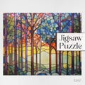 Rainbow Forest Jigsaw Puzzle, up to 500 pieces, modern stained glass forest jigsaw puzzle gift for couple, colorful puzzle gift, art gift