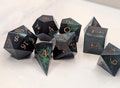 Cursed Emerald: Dice set, DnD dice, polyhedral dice, sharp edge dice, ttrpg dice, artisan dice