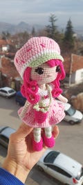 Handmade Crochet Pink Hair Doll - Amigurumi Girl with Pink Dress - Unique Gift for Kids & Decor