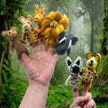 Set of 7 Handmade Eco-Friendly Felt Wool Jungle Safari Friends Finger Puppets-Handcrafted in Nepal-Infant/Toddler Development Toys-Puppets