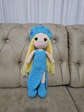 Handmade Crochet Doll - Amigurumi Doll in Blue Dress, Unique Handmade Toy, Gift for Kids, Customizable Knitted Doll