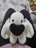 Handmade Crochet Bunny with Heart - Amigurumi Plush Toy, Soft White and Black Bunny, Gift for Kids, Valentine’s Day Gift