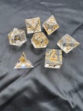 OOAK Gold Flake Resin Dice Set TTRPG Handmade Sharp Edge Dice Transparent Foil
