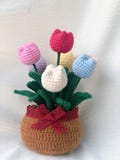 Crochet Tulip, Crochet Flower in Pot, Housewarming Gift, Desk Decoration, Room Decoration, Handmade Flower, Gift for Her,  Tulip in Pot