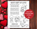 John 3:16 Printable Coloring Page, Valentine's Day Bible Activity, God's Love Poem Craft, Sunday School Activity, Kids Bible Lesson