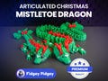 3D Printed Articulated Mistletoe Dragon Christmas Holiday Themed Whimsical Present Charming Magical Animal Decorative Fidget Desk Accessory