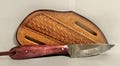 Damascus Knife Cross Draw Cowboy Ranch Knife Leather Sheath Black Copper Handle