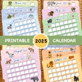 2025 Calendar Printable for Kids, Digital Planner, Wall Calendar, Printable Calendar, Kids Monthly Planner, Homeschool Calendar with Animals