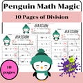 Penguin Math Magic: 10-Page Division Worksheets for Kids (1-12 Division Facts) with Adorable Winter Theme + 10 Answer Keys Included