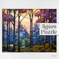 Dark Woods Forest Jigsaw Puzzle, up to 500 pieces, modern stained glass forest jigsaw puzzle gift for couple, forest gift for mom, art gift