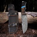 Hand Forged Damascus Gut hook hunting Skinner Knife with wood Handle Leather Sheath Gift For Hunters Camping Knife, Groomsmen Gifts for Him