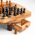 Rustic Olive Wood Chess Set with Drawers and Legs – Handcrafted Game Board