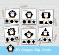 Penguin Shapes Clip Cards, 2D Shapes, Winter Busy Book, File Folder Games, Special Education, Preschool Learning Binder.