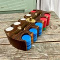Vintage wood poker caddy, super unique, possibly from Colombia, manufactured by Mansan, filled with vintage chips, FREE DOMESTIC SHIPPING