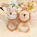 Christmas Gift Custom Crochet Baby Rattle with Engraved Wooden Ring - Baby Name Rattle, Montessori Toys, Baby Shower Gift, Newborn