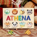 Custom Wooden Name Puzzle with Animals, Baby Name Puzzle Gift, Animal Name Sign, puzzle with pegs, Baby Shower Gifts, 1st Birthday Gift