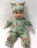 12 inch Doll Clothing Pajama Nightwear Sleeper for Dolls such as Corolle Melissa and Doug Forest Friends on Green  PJ with Night Cap.