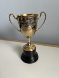 Vintage 1929 6" Golf Trophy Loving Cup Award Gold Brass Black base