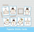 Snowman Popsicle Sticks Activity for Kids, Winter Activities, Fine Motor Skills, 2D Shapes, Kindergarten Pre-K Learning, File Folder Games