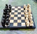Vintage Carved Mexico Aztec Alabaster & Onyx Stone 7" Board Chess Set