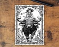 Mtg Card Sleeves: Little girl riding a bull Top Quality Sleeves, Suitable for all tcgs High Quality Gloss