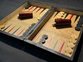 Leather backgammon game disguised as two antique books