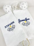 Custom Embroidered Pickleball Towel / Embroidered Monogram Towel with Gold Grommet & Clip ready for your sports bag! Pickleball Gift / Team