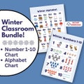 Winter Printable Learning Numbers Chart 1-10  + Alphabet Chart Poster With Pictures - PDF & PNG- Preschool Kindergarten Elementary Material