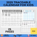 2025 Traceable Calendar Printable For Kids, Kids Calendar 2025, Wall Calendar, Kids Monthly Planner, Homeschool Calendars, INSTANT DOWNLOAD