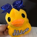Stuffed Duck Personalized Lucky Duck with Rhinestone Cheer Bow Competition Duck Cheerleading Gift Competition Cheer Duck Cheer Team Gift