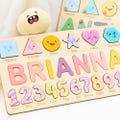 Personalized Baby Puzzle Toy Gift for Boys and Girls, Custom Wood Name Puzzle with Numbers & Geometry Shapes, Unique New Baby Gift Toddler