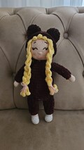 Handmade Crochet Doll in Bear Costume - Amigurumi Plush Toy, Customizable Knitted Toy, Unique Gift for Kids, Collectible Handmade Doll