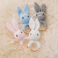 Personalized Baby Rattle, Grasping Wooden Rattle, Crochet Rattle For kids, Custom Wooden Rattle， Newborn Gift, Bunny Animal Head Rattle
