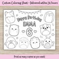 Customizable Squish Plushies Birthday Coloring Sheet | Squishy Party Activity, Kids Cute Placemat, Printable Gift Daughter, Fun Girls Game