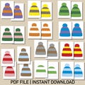 Two-colored winter hats memory game, printable kids game, printable winter activity, kids educational activity, digital product pdf